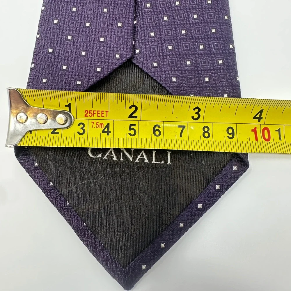 Canali Mens Purple Silk Geometric Diamond Dot Necktie Made in Italy